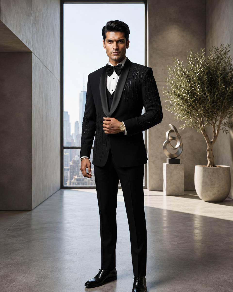 Men's Black 3-Piece Tuxedo Suit | Japanese Armani Fabric | Premium Wedding & Party Wear