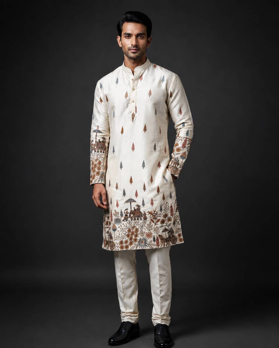 Men's Cotton Satin Finish Kurta Pant Set | Premium Printed Ethnic Wear