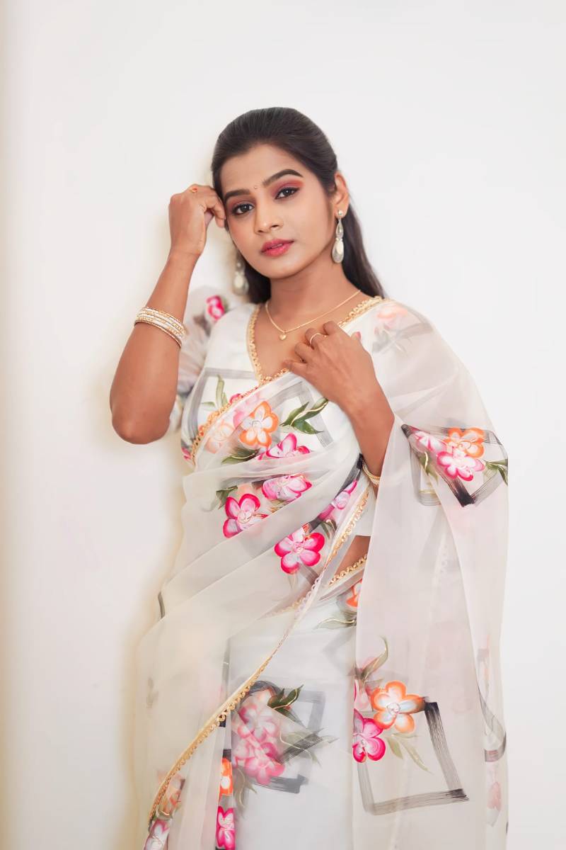 Floral Organza Half Saree Design