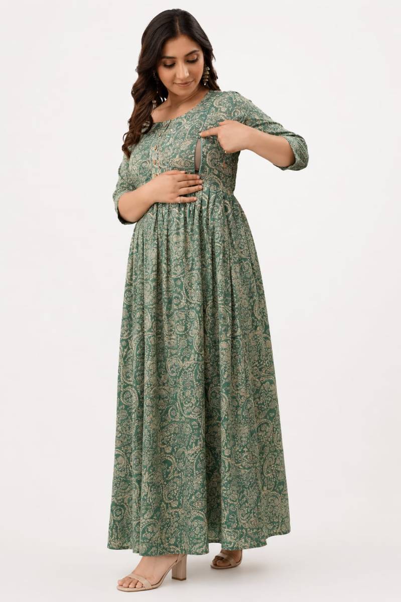 Printed Maternity Flared Evening Gown