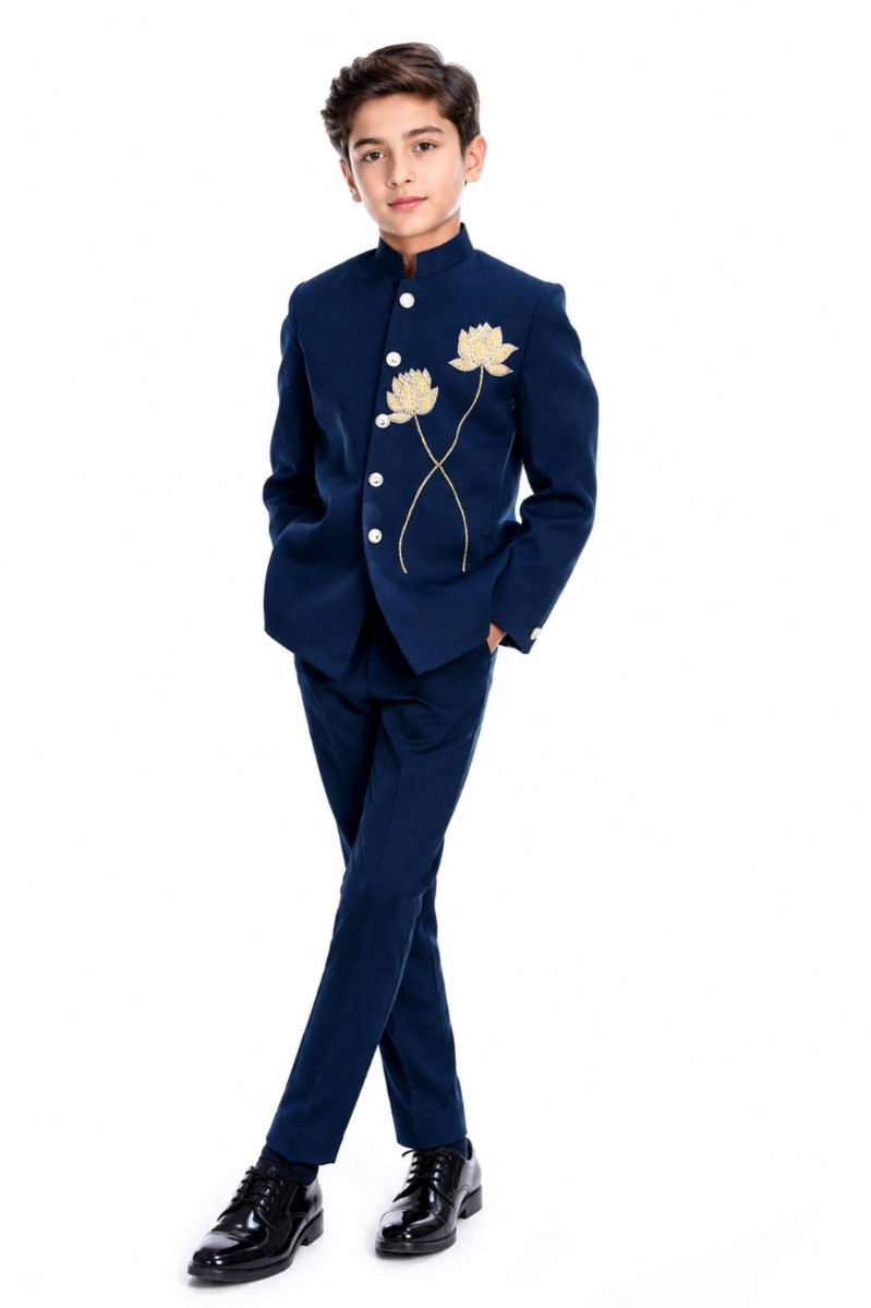 Embroidered Lotus Motif Jodhpuri Suit