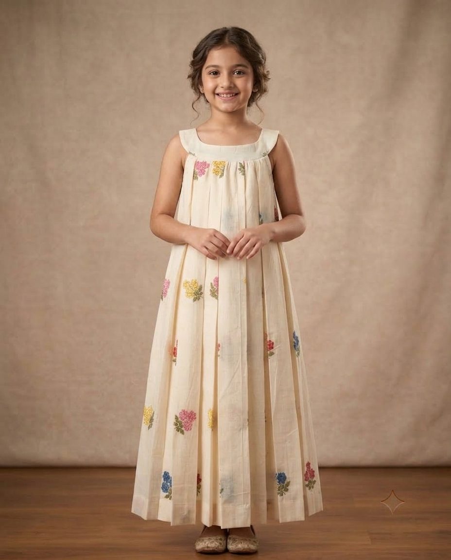 Floral Embroidered Pleated Evening Gown