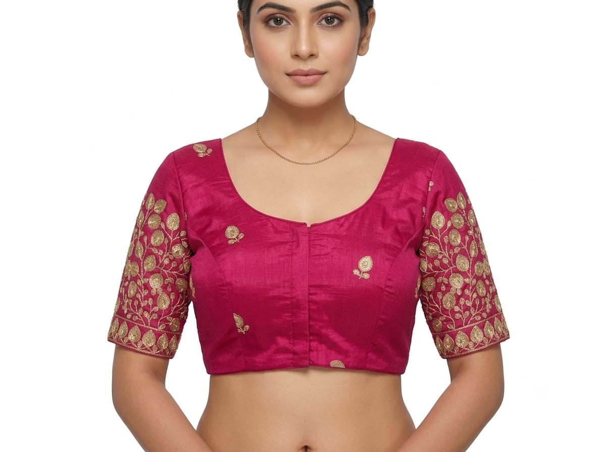Round Neck Embroidered Sleeve Blouse 