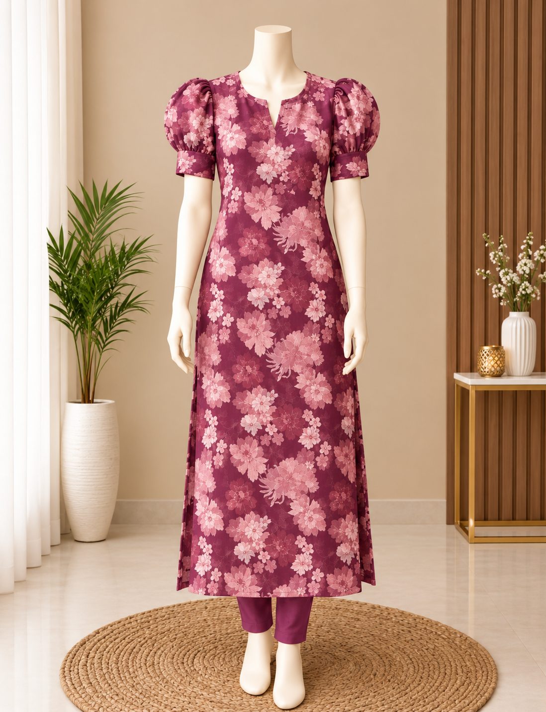 Floral Kurti with Puff Sleeves