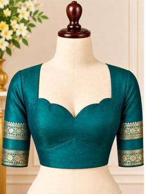 Scalloped Sweetheart Neck Brocade Blouse