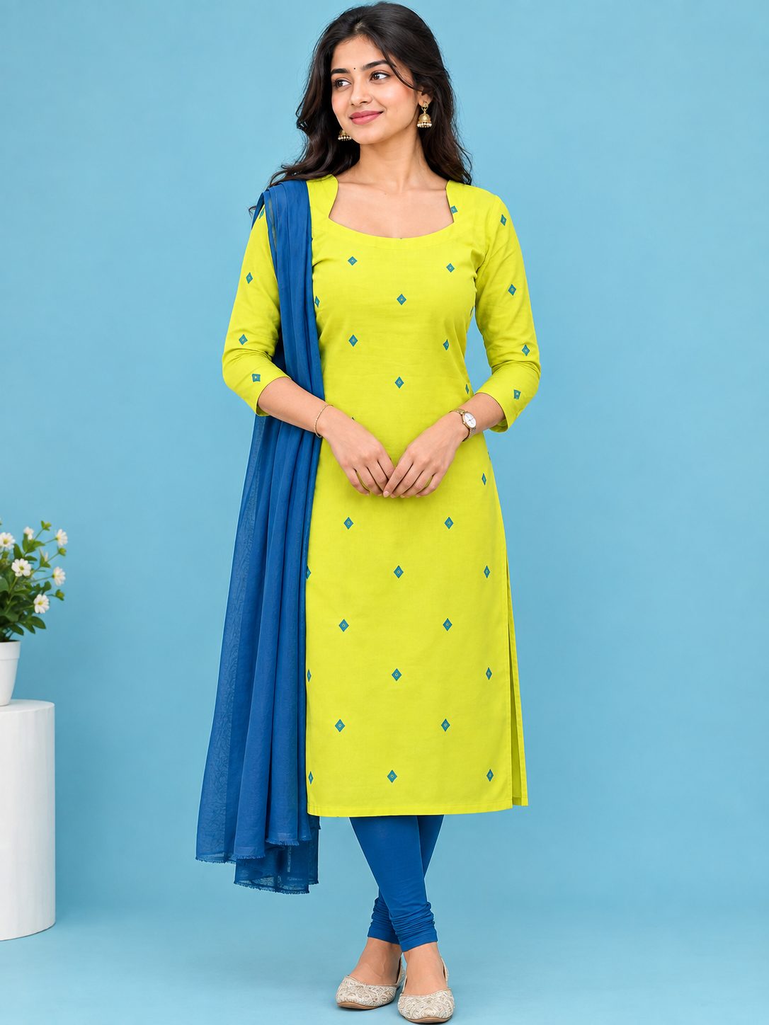 Square Neck Straight Kurti Pant Set 