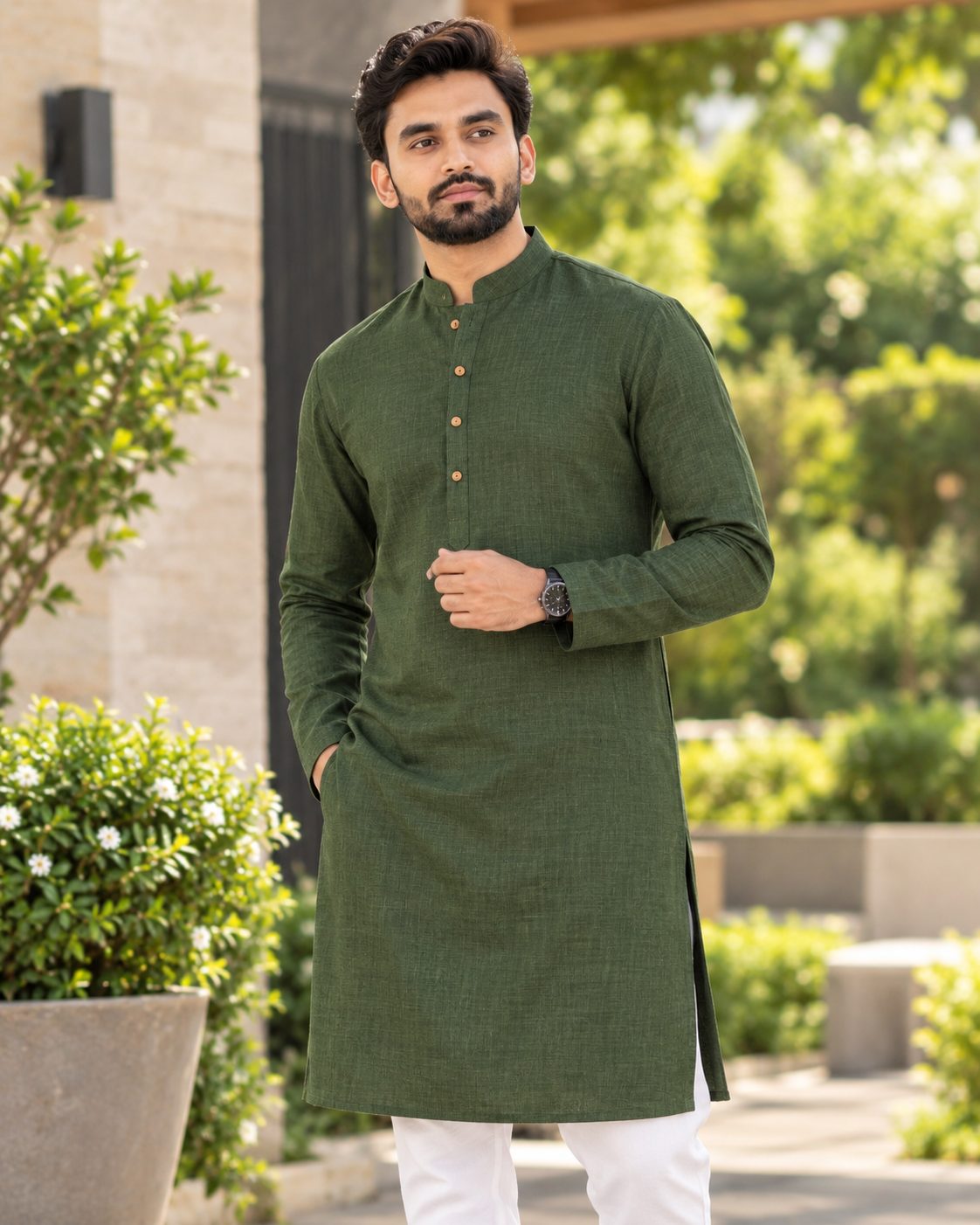 Classic Mandarin Collar Cotton Kurta 